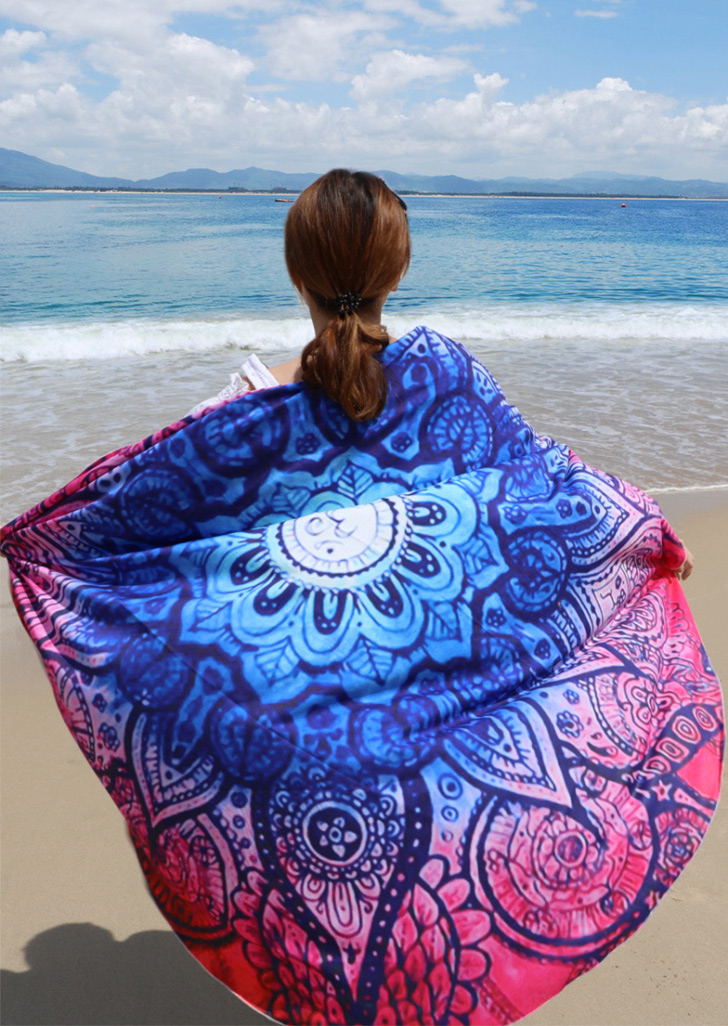 Flower Printed Round Beach Blanket Bellelily