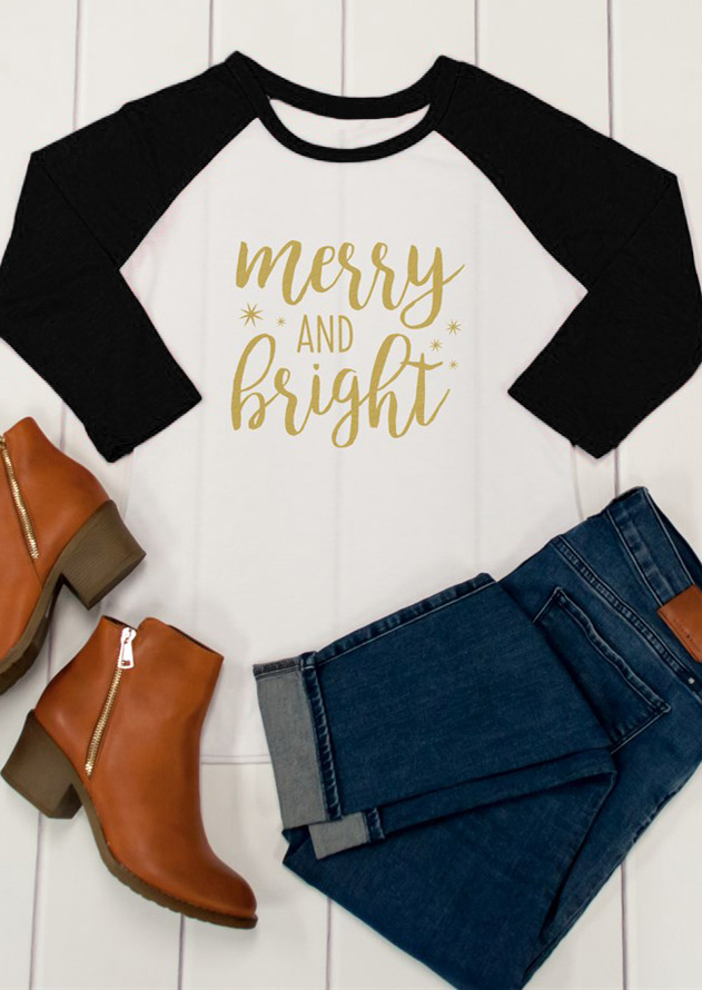 Merry AND Bright Printed Splicing T-Shirt