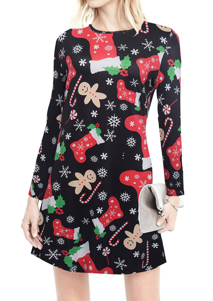 christmas printed casual dress bellelily christmas printed casual dress bellelily