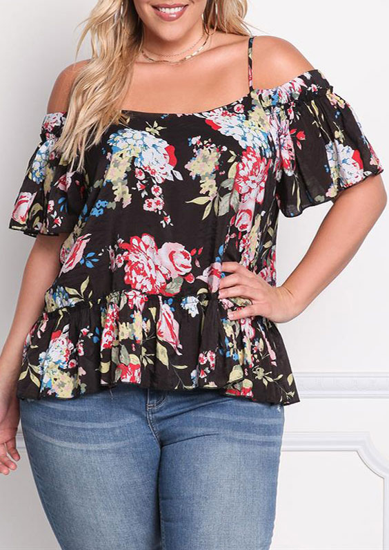 Floral Off Shoulder Blouse without Necklace Bellelily