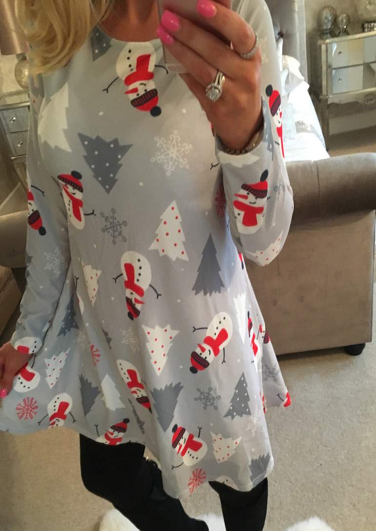 Christmas Snowman Printed Dress