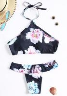 Floral Halter Open Back Tie Bikini Set Bellelily