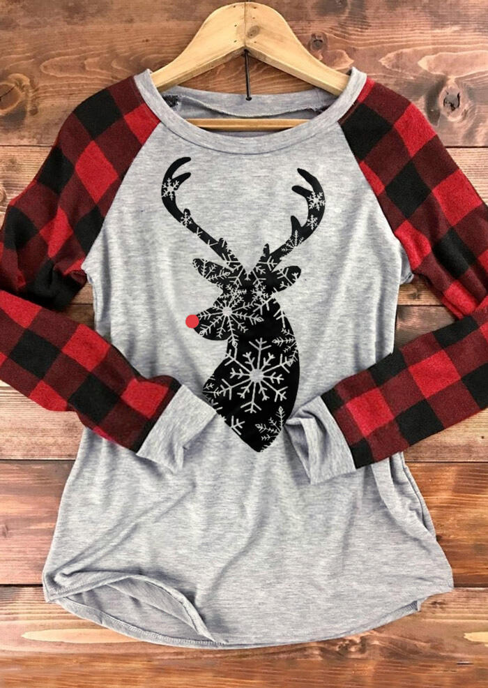 Christmas Reindeer Snowflake Plaid Printed Splicing T-Shirt Tee - Light Grey, 459490
Christmas Reindeer Snowflake Plaid Printed Splicing T-Shirt Tee - Light Grey, 459490