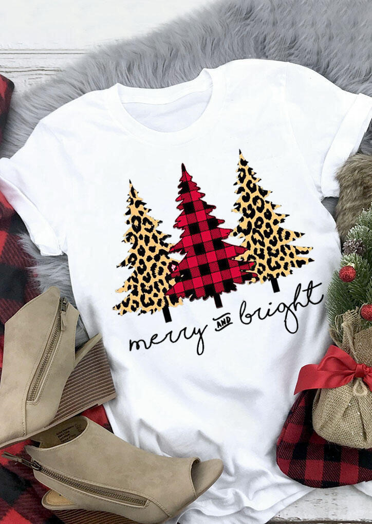 Leopard Printed Plaid Christmas Trees Merry And Bright T-Shirt Tee - White, 460350
Leopard Printed Plaid Christmas Trees Merry And Bright T-Shirt Tee - White, 460350