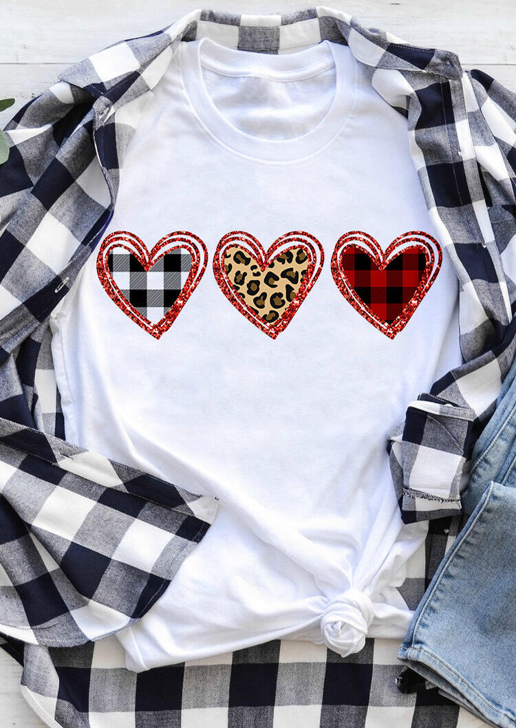 Plaid Leopard Printed Heart T-Shirt Tee - White, 464138
Plaid Leopard Printed Heart T-Shirt Tee - White, 464138