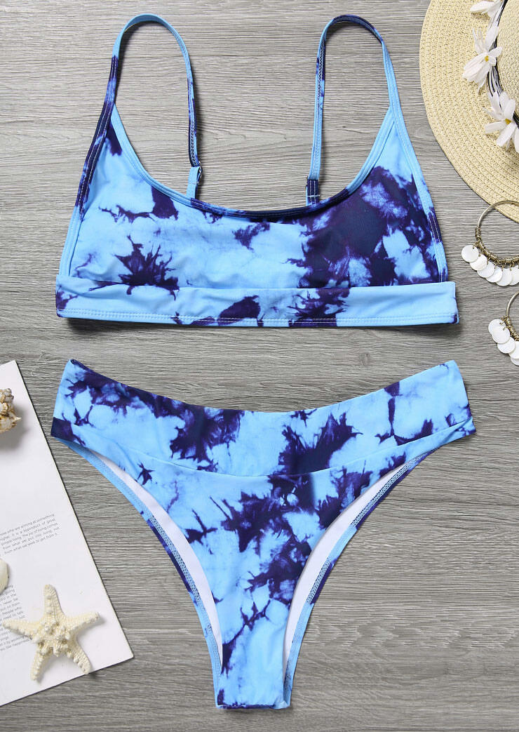 Tie Dye Bikini Set Without Necklace Blue Bellelily