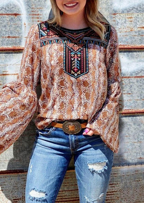 Snake Geometric Ethnic Style O-Neck Blouse, 482800
Snake Geometric Ethnic Style O-Neck Blouse, 482800