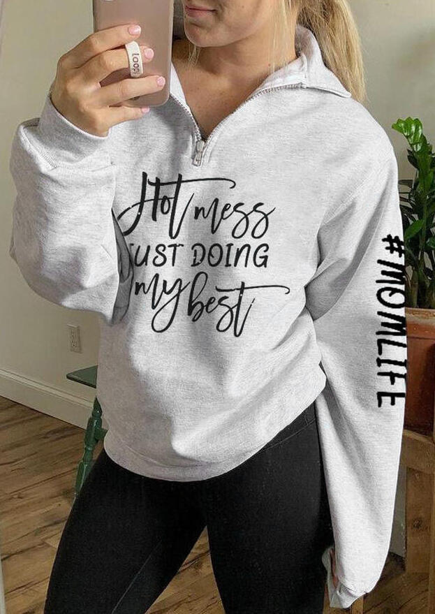 Hot Mess Just Doing My Best Mom Life Zipper Collar Sweatshirt - Light Grey, 484570
Hot Mess Just Doing My Best Mom Life Zipper Collar Sweatshirt - Light Grey, 484570