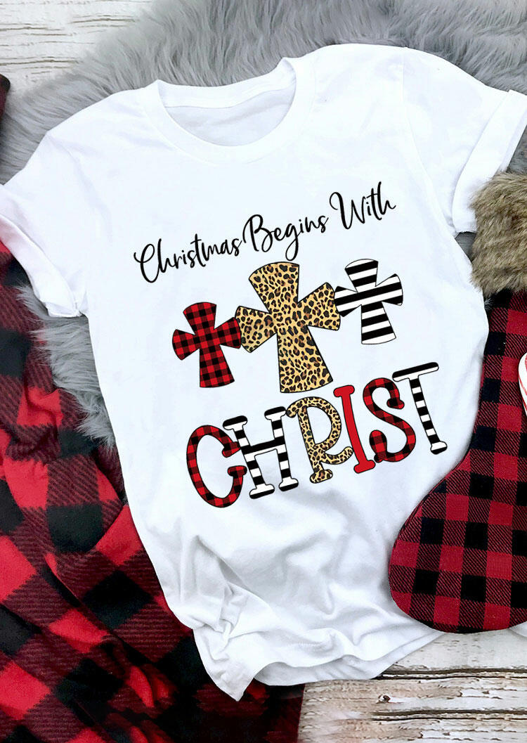 Christmas Begins with Christ Plaid Leopard Striped Cross T-Shirt Tee - White, 486313
Christmas Begins with Christ Plaid Leopard Striped Cross T-Shirt Tee - White, 486313