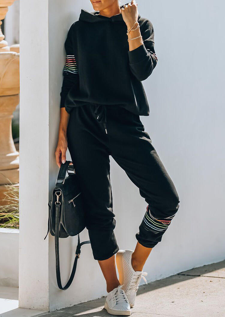 Colorful Striped Hoodie And Pocket Drawstring Pants Activewear Set, Black, 488493
Colorful Striped Hoodie And Pocket Drawstring Pants Activewear Set, Black, 488493