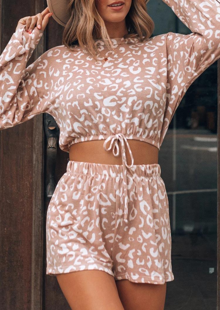 Leopard Drawstring Elastic Waistband Blouse And Shorts Two-Piece Set, Pink, 494083
Leopard Drawstring Elastic Waistband Blouse And Shorts Two-Piece Set, Pink, 494083