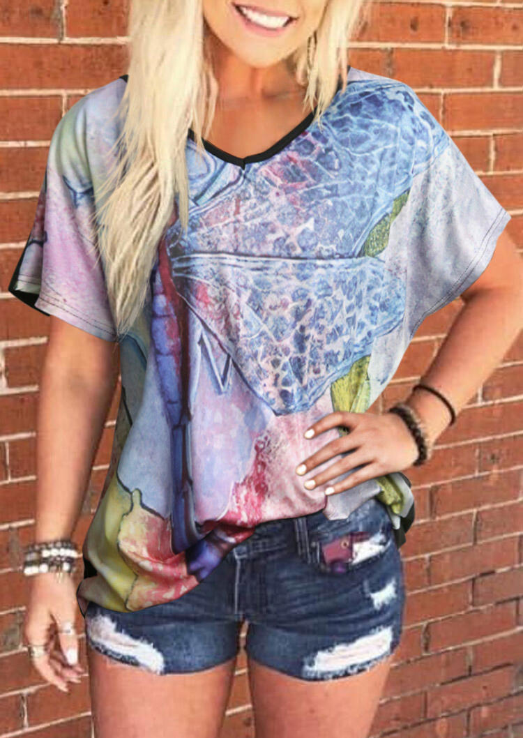 Dragonfly Leopard V-Neck Blouse, Multicolor, 503282 
Dragonfly Leopard V-Neck Blouse, Multicolor, 503282