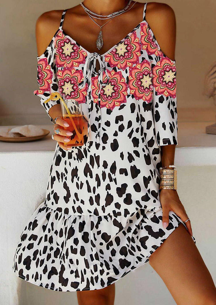 Mandala Splicing Leopard Ruffled Tie Cold Shoulder Mini Dress, Multicolor, 505908
Mandala Splicing Leopard Ruffled Tie Cold Shoulder Mini Dress, Multicolor, 505908
