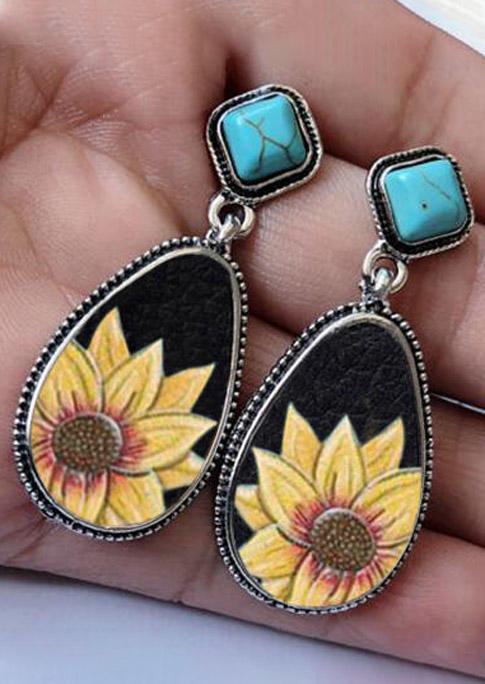 Sunflower Turquoise Water Drop Shaped Earrings, Black, 469999 
Sunflower Turquoise Water Drop Shaped Earrings, Black, 469999