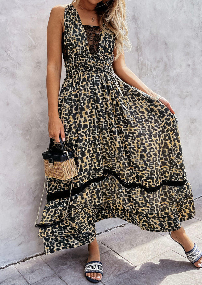 Leopard Lace Splicing Open Back Elastic Waist Maxi Dress, Multicolor, 507186
Leopard Lace Splicing Open Back Elastic Waist Maxi Dress, Multicolor, 507186