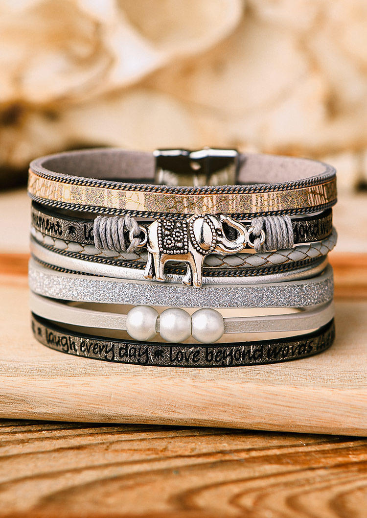 Bohemian Elephant Beading Magnet Buckle Bracelet, Gray, 517160 
Bohemian Elephant Beading Magnet Buckle Bracelet, Gray, 517160