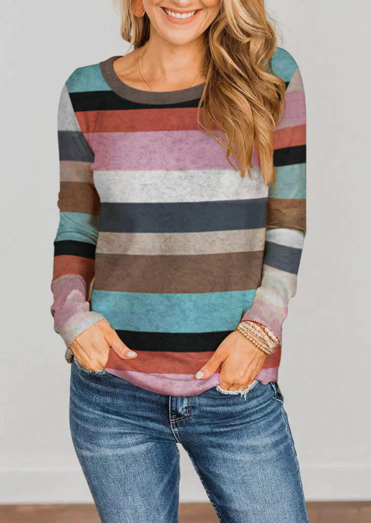 Striped Color Block Casual Blouse, Multicolor, 517813 
Striped Color Block Casual Blouse, Multicolor, 517813