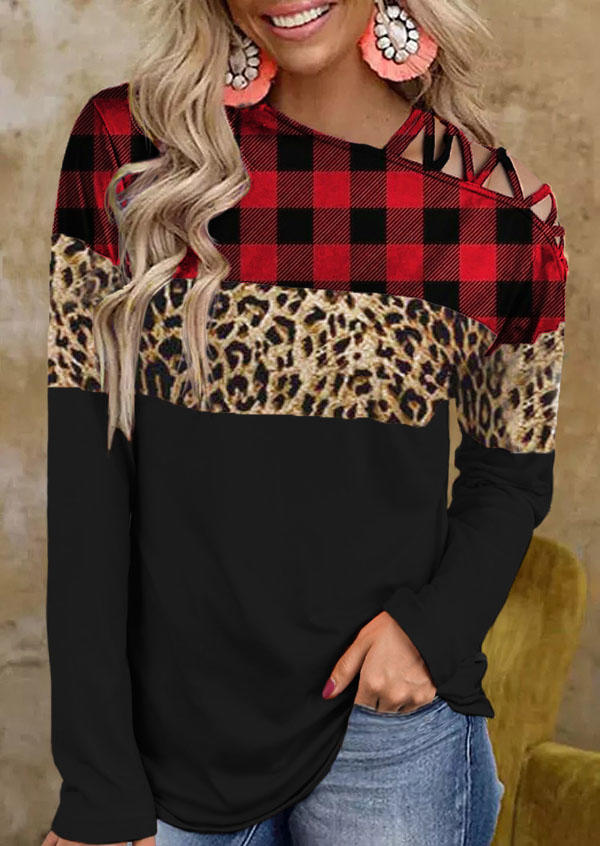 Buffalo Plaid Leopard Criss-Cross One Sided Cold Shoulder Blouse, Multicolor, 520261
Buffalo Plaid Leopard Criss-Cross One Sided Cold Shoulder Blouse, Multicolor, 520261