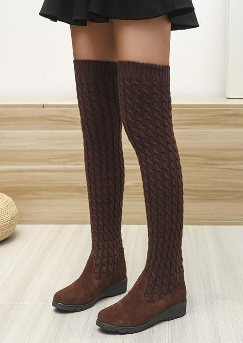 Stretch Warm Over Knee Round Toe Boots - Dark Brown, 520920 
Stretch Warm Over Knee Round Toe Boots - Dark Brown, 520920