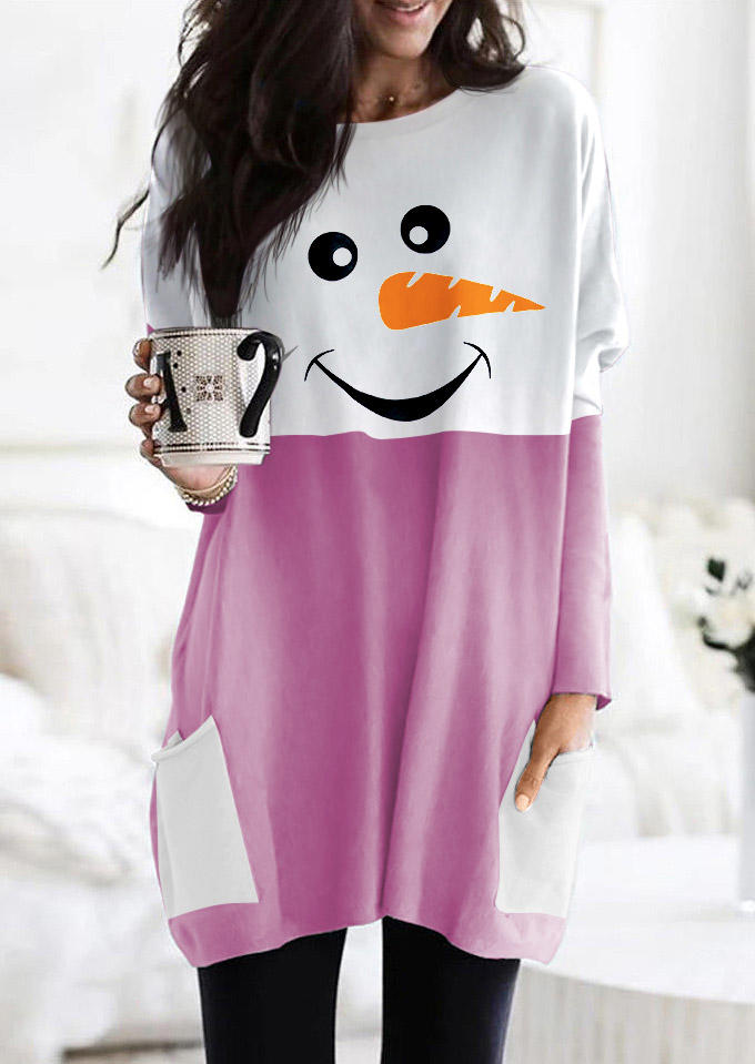 Christmas Snowman Color Block Pocket Mini Dress - Pink, 523604 
Christmas Snowman Color Block Pocket Mini Dress - Pink, 523604
