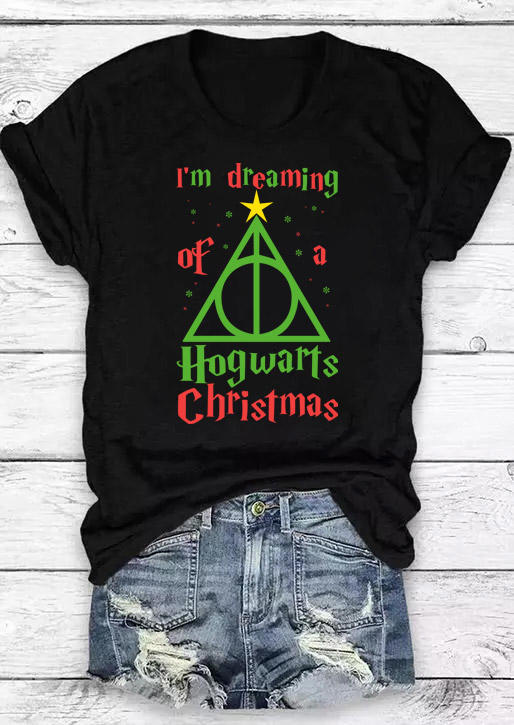 I' Dreaming Of A Hogwarts Christmas T-Shirt Tee - Black, 523399