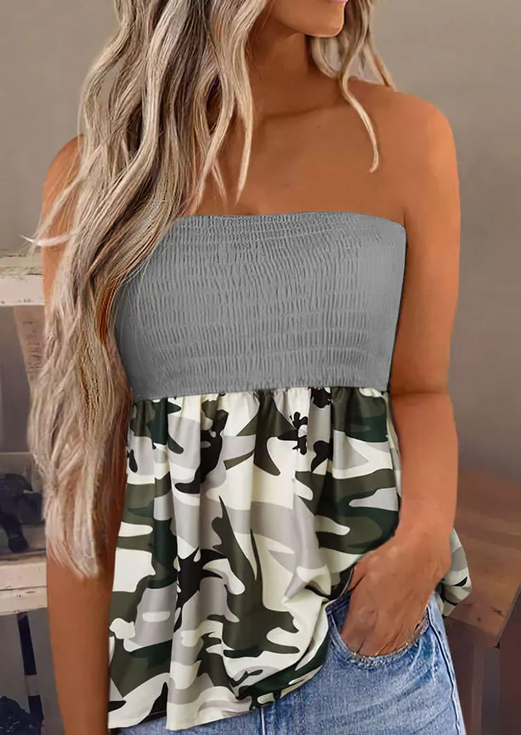 Camouflage Smocked Strapless Tank, SCM000226