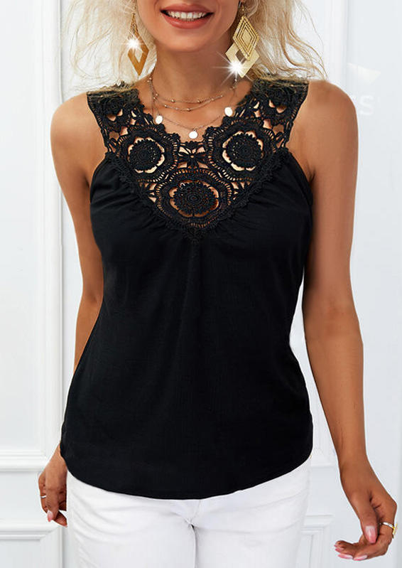 Lace Splicing Ruffled Tank - Black, 533659 
Lace Splicing Ruffled Tank - Black, 533659