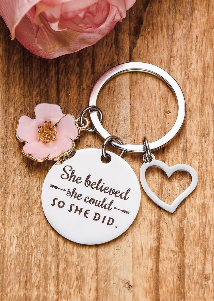 She Believed She Could So She Did Floral Heart Keychain with Box, Silver, SCM002613
She Believed She Could So She Did Floral Heart Keychain with Box, Silver, SCM002613