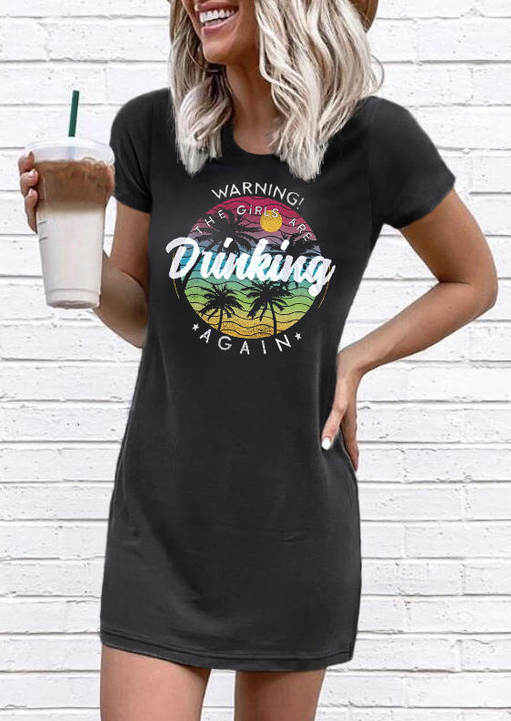 Warning The Girls Are Drinking Again Mini Dress - Dark Grey, SCM001809 
Warning The Girls Are Drinking Again Mini Dress - Dark Grey, SCM001809