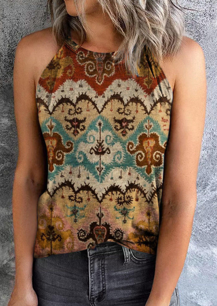 Ethnic Spaghetti Strap Casual Camisole, Multicolor, SCM003430