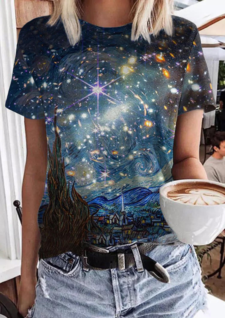 Starry Sky O-Neck Casual Blouse, Multicolor, SCM004862