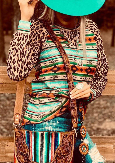 Aztec Geometric Leopard Long Sleeve Blouse without Bag, Multicolor, SCM004757
Aztec Geometric Leopard Long Sleeve Blouse without Bag, Multicolor, SCM004757