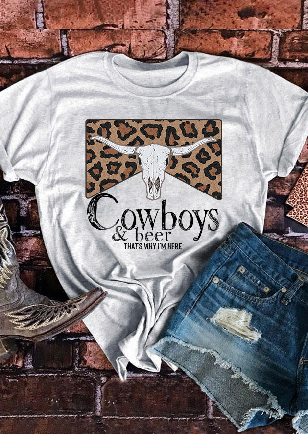 Cowboys & Beer That's Why I'm Here Leopard Steer Skull T-Shirt Tee - Light Grey, Gray, SCM005159
Cowboys & Beer That's Why I'm Here Leopard Steer Skull T-Shirt Tee - Light Grey, Gray, SCM005159