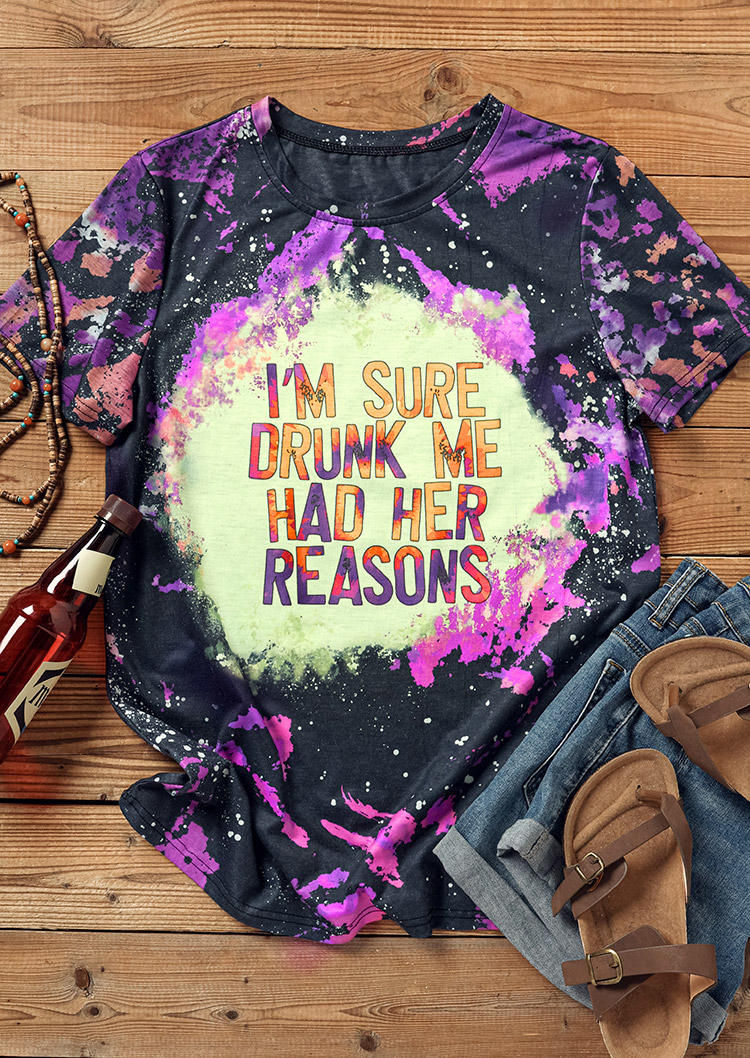 I' Sure Drunk Me Had Her Reasons Tie Dye Bleached T-Shirt Tee - Purple, SCM005093
I' Sure Drunk Me Had Her Reasons Tie Dye Bleached T-Shirt Tee - Purple, SCM005093