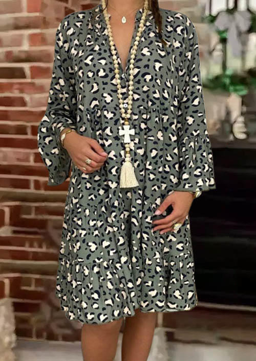 Leopard Ruffled Button V-Neck Mini Dress, Multicolor, SCM005629
Leopard Ruffled Button V-Neck Mini Dress, Multicolor, SCM005629