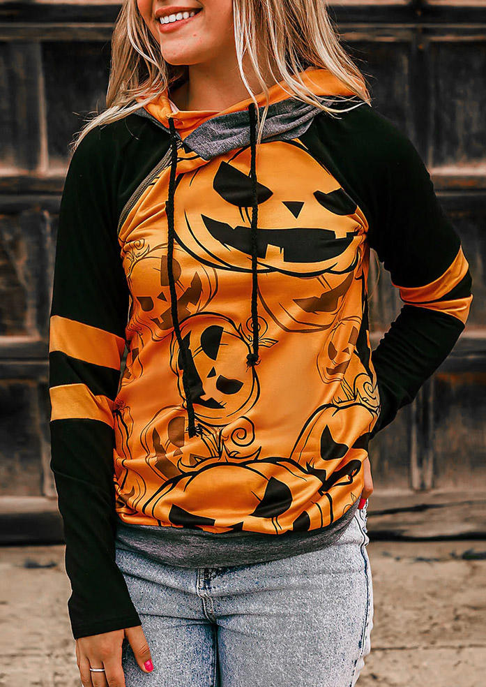 Halloween Drawstring Pumpkin Face Color Block Hoodie, Multicolor, SCM006496
Halloween Drawstring Pumpkin Face Color Block Hoodie, Multicolor, SCM006496