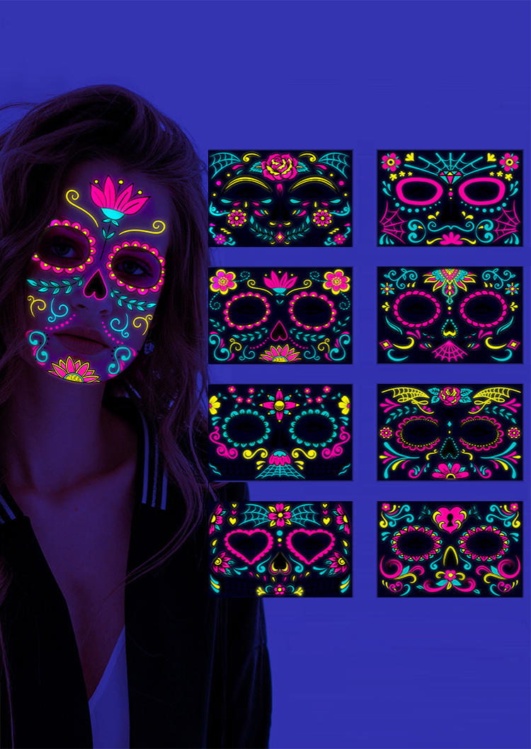 8Pcs Halloween Death Masquerade Neon Face Tattoo Stickers, Multicolor, SCM006415
8Pcs Halloween Death Masquerade Neon Face Tattoo Stickers, Multicolor, SCM006415