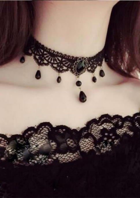 Hollow Out Tassel Choker Necklace, Black, SCM006734 
Hollow Out Tassel Choker Necklace, Black, SCM006734
