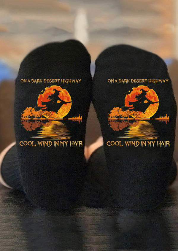Halloween On A Dark Desert Highway Cool Wind In My Hair Witch Crew Socks, Black, SCM006359
Halloween On A Dark Desert Highway Cool Wind In My Hair Witch Crew Socks, Black, SCM006359