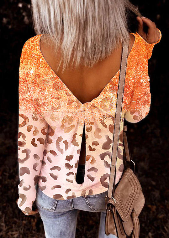 Leopard Gradient Glitter Hollow Out Blouse - Orange, SCM007025
Leopard Gradient Glitter Hollow Out Blouse - Orange, SCM007025