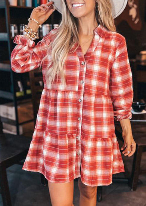 Plaid Ruffled Button Long Sleeve Turn-Down Collar Mini Dress, Multicolor, SCM007578
Plaid Ruffled Button Long Sleeve Turn-Down Collar Mini Dress, Multicolor, SCM007578