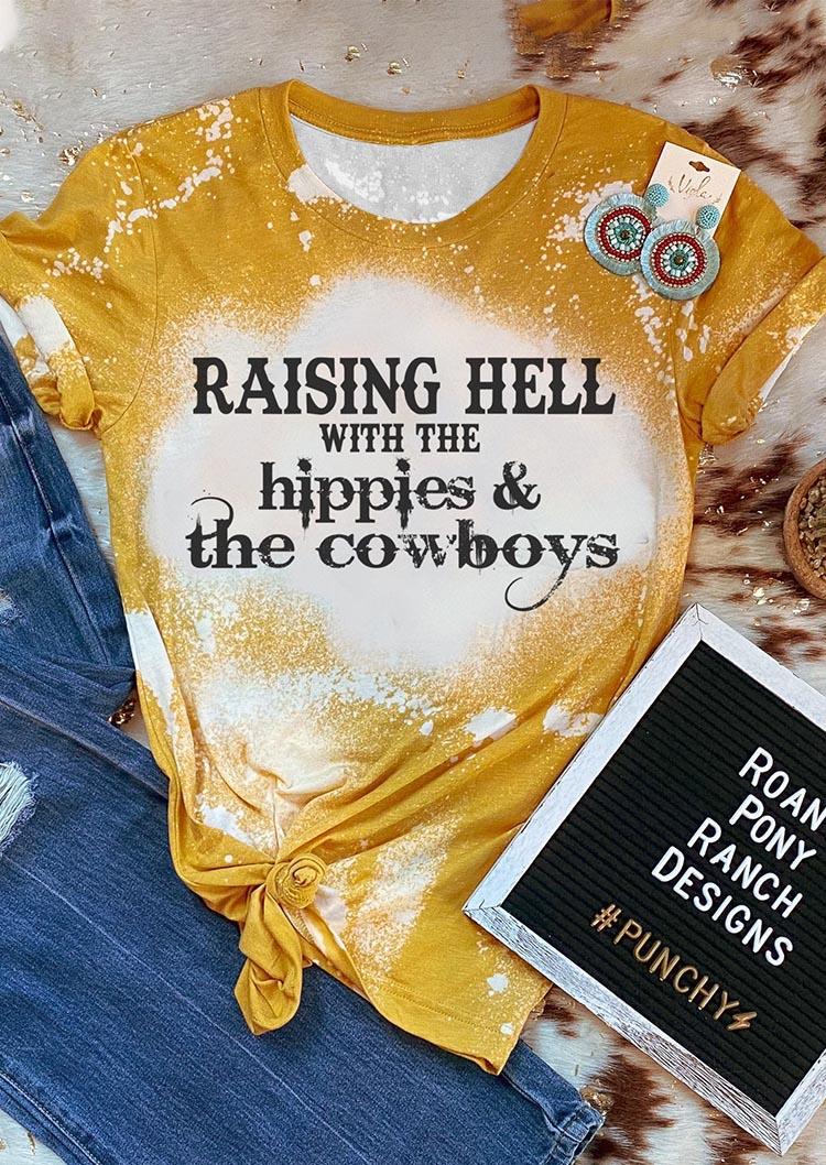 Raising Hell With The Hippies & The Cowboys Bleached T-Shirt Tee - Yellow, SCM007018
Raising Hell With The Hippies & The Cowboys Bleached T-Shirt Tee - Yellow, SCM007018