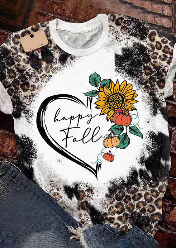 Happy Fall Pumpkin Sunflower Leopard Heart Leaf Bleached T-Shirt Tee, Multicolor, SCM007864
Happy Fall Pumpkin Sunflower Leopard Heart Leaf Bleached T-Shirt Tee, Multicolor, SCM007864