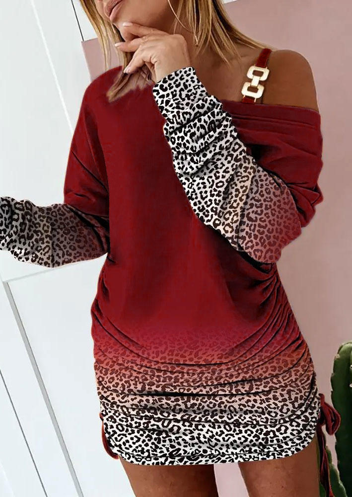Leopard Gradient Drawstring Cold Shoulder Bodycon Dress - Burgundy, Red, SCM009034
Leopard Gradient Drawstring Cold Shoulder Bodycon Dress - Burgundy, Red, SCM009034