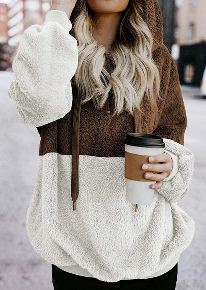 Color Block Zipper Collar Drawstring Fluffy Fleece Hoodie - Coffee, Brown, SCM008971
Color Block Zipper Collar Drawstring Fluffy Fleece Hoodie - Coffee, Brown, SCM008971