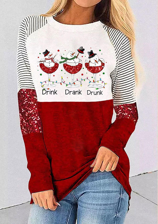 Christmas Drink Drank Drunk Striped Snowman Wine Glass Glitter T-Shirt Tee - Red, SCM010292
Christmas Drink Drank Drunk Striped Snowman Wine Glass Glitter T-Shirt Tee - Red, SCM010292