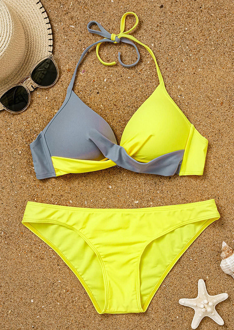 Color Block Halter Bikini Set Bellelily