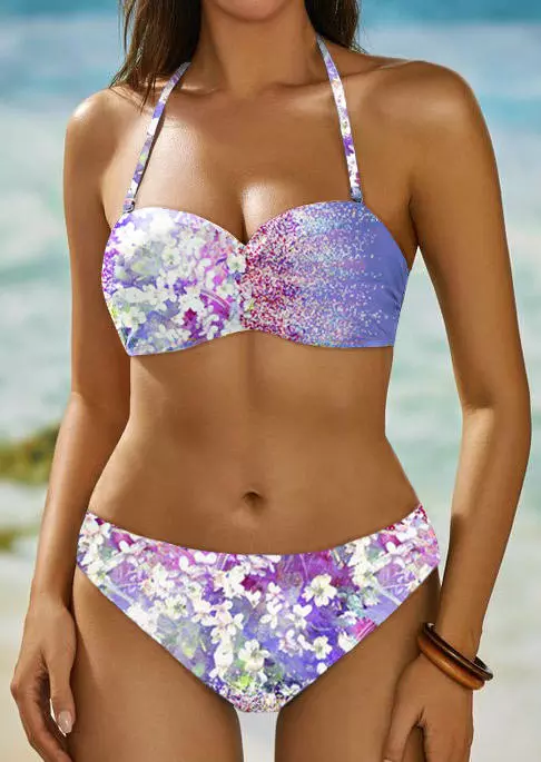 Ditsy Floral Halter Tie Bikini Set Bellelily