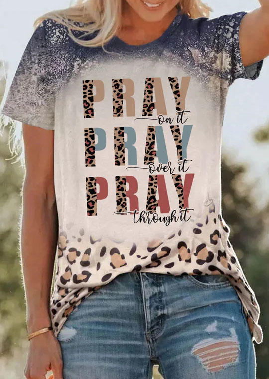 Pray On It Pray Over It Pray Through It Leopard Bleached T-Shirt Tee, Multicolor, SCM015903
Pray On It Pray Over It Pray Through It Leopard Bleached T-Shirt Tee, Multicolor, SCM015903