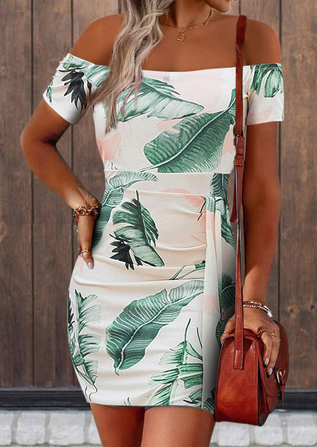 Palm Leaf Ruched Off Shoulder Bodycon Dress, Multicolor, SCM017189
Palm Leaf Ruched Off Shoulder Bodycon Dress, Multicolor, SCM017189